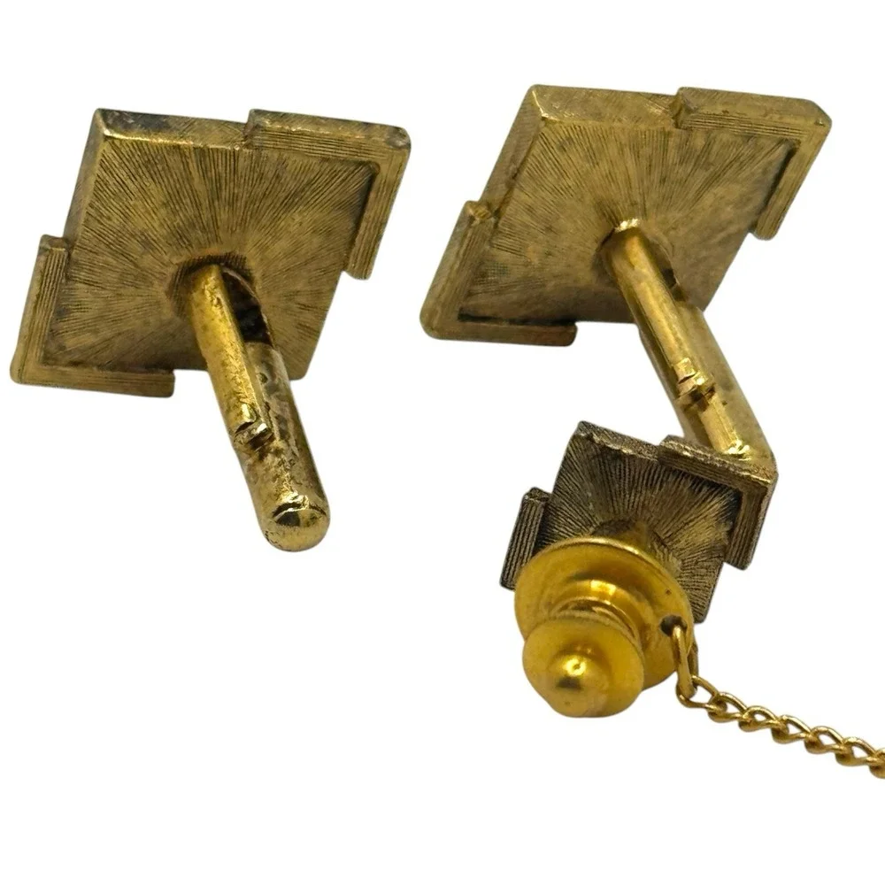 Vintage Watermelon Rivoli Rhinestone Gold Tone Cufflinks Artsy Eclectic Retro